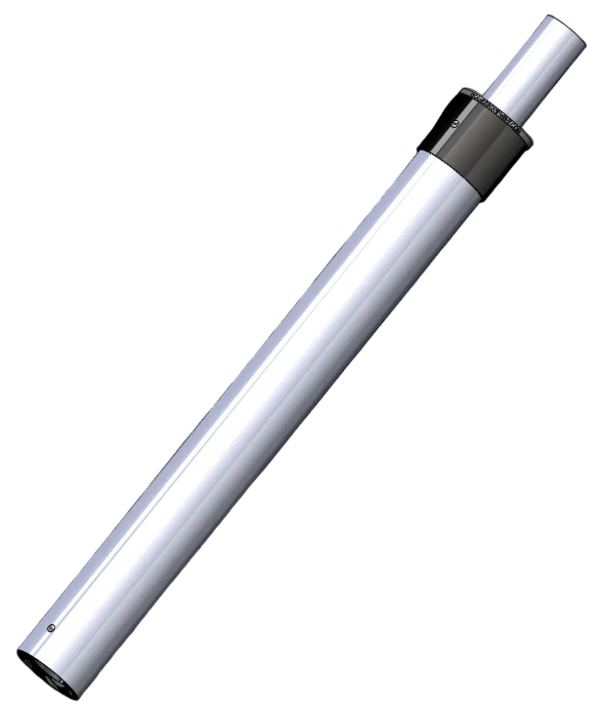 White cylindrical object with a metallic cap on a light gray background