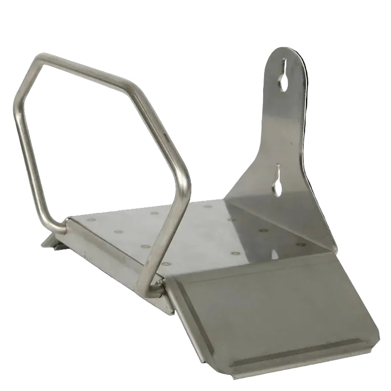 Stainless steel basic hose rack with a wall mounting design.